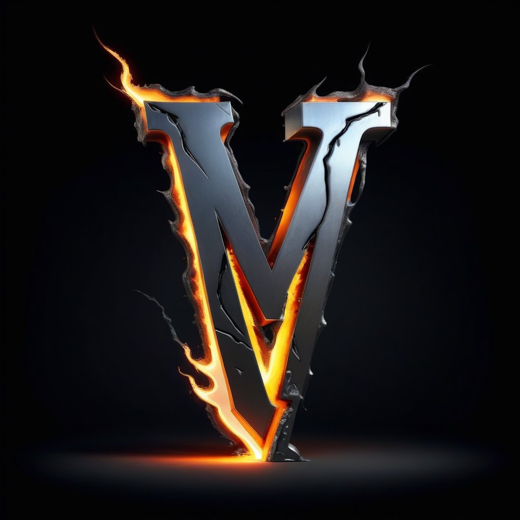 Imagine Portrait letter M logo, ninja font, crafted from melted steel, Combined with fire and lightning bolt
