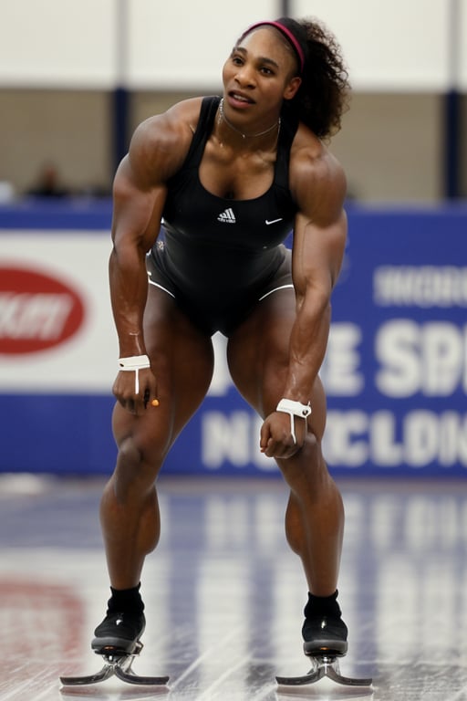 Photo taken in 2002,  18 year old Serena Williams,  a heavily muscled female long track speedskater by Yoops on Tensor.Art
