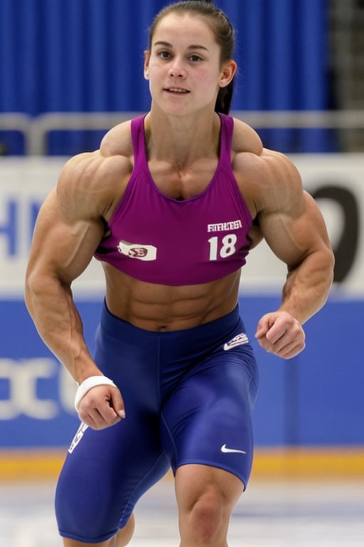 Photo taken in 2002,  18 year old Camryn Rogers,  a heavily muscled female long track speedskater by Yoops on Tensor.Art