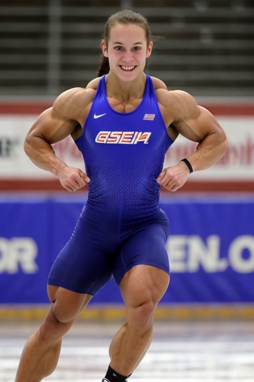 Photo taken in 2002,  18 year old Camryn Rogers,  a heavily muscled female long track speedskater by Yoops on Tensor.Art