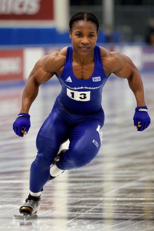 Photo taken in 2002,  18 year old Denise Lewis,  a heavily muscled female long track speedskater by Yoops on Tensor.Art