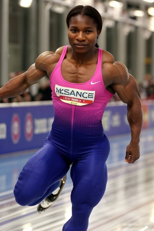 Photo taken in 2002,  18 year old Denise Lewis,  a heavily muscled female long track speedskater by Yoops on Tensor.Art