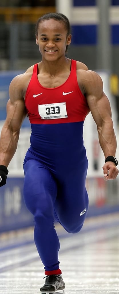 Photo taken in 2002,  18 year old Marion Jones,  a heavily muscled female long track speedskater by Yoops on Tensor.Art