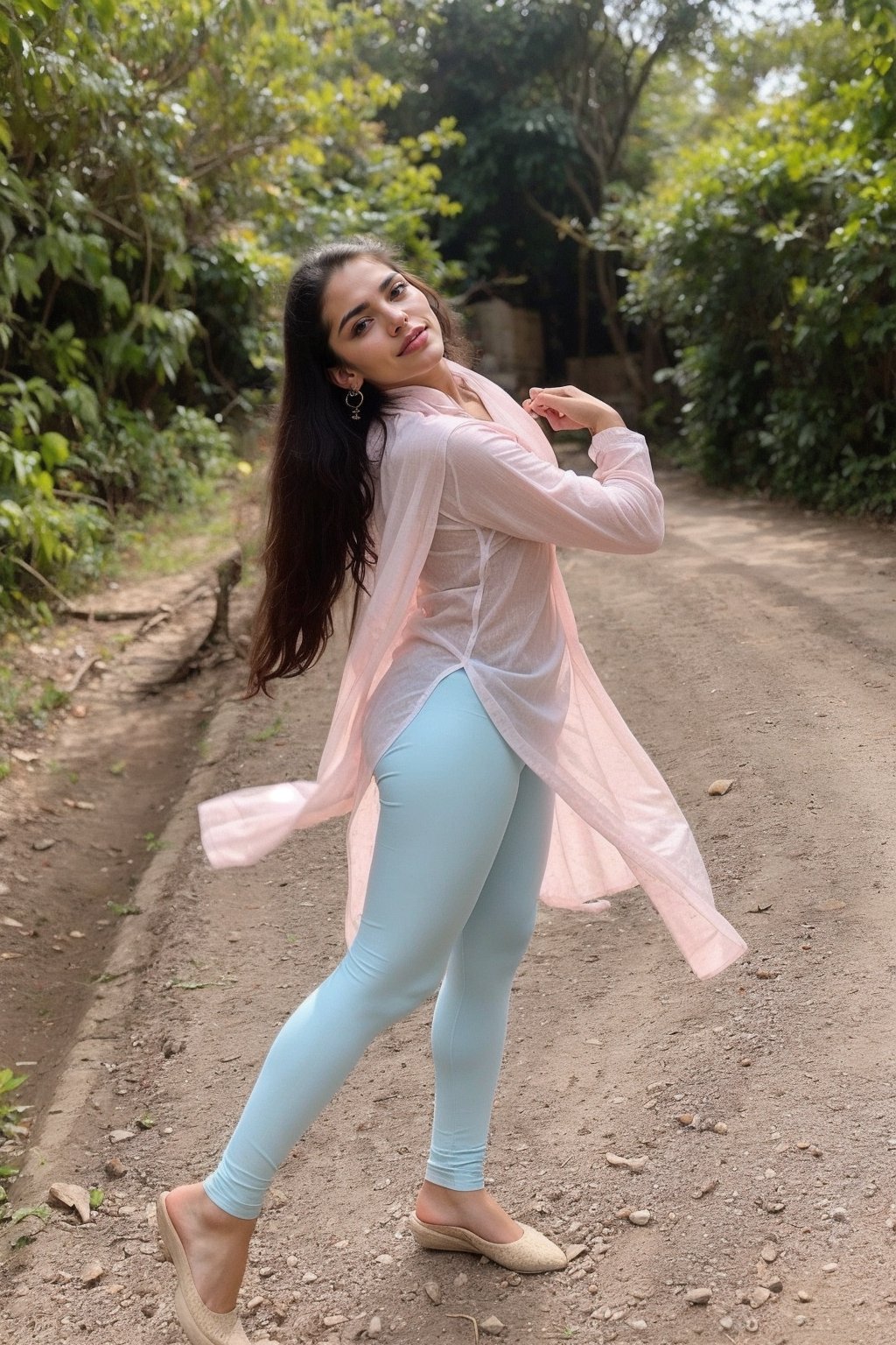 18 year old indian girl in soft cotton tight leggings and salwar kurti, soft tight cotton fabric