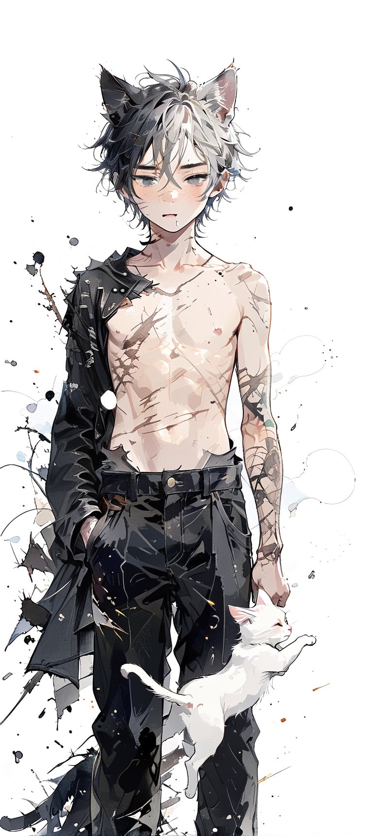 alone,  short hair,  simple background by Cloe_76656565655 on Tensor.Art