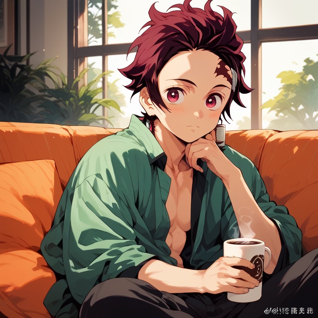 Score_9, Score_8_up, Score_7_up, Score_6_up, Score_5_up, Score_4_up,man , long shirt, sitting on a sofa, having a cup of coffee, looking at me, sexy


,tanjirou_kamado