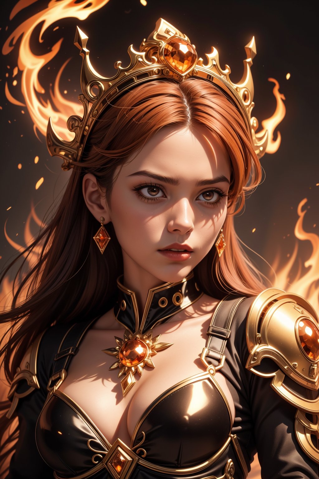 queen of fire character, a crown made of flames, photorealistic, epic, dramatic lighting