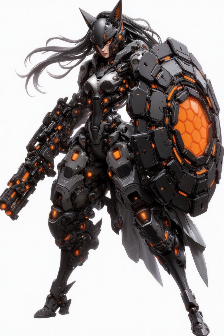 A futuristic warrior clad in an advanced exosuit stands poised for battle,  exuding a sense of strength and agility. The s...