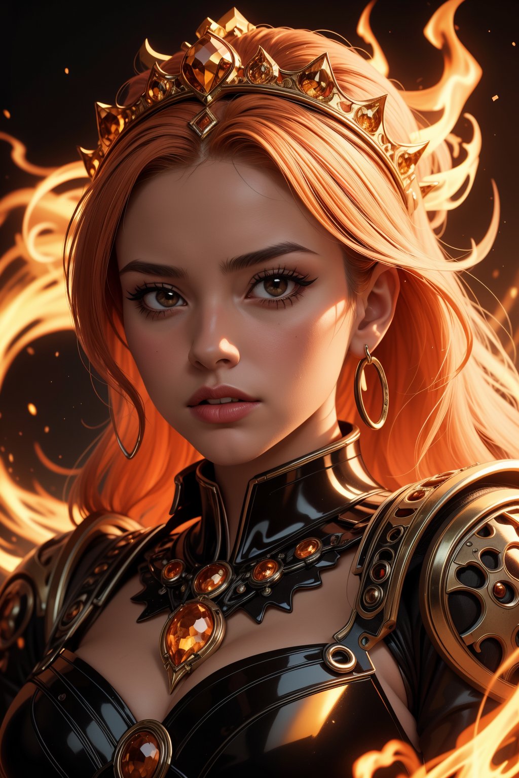 queen of fire character, a crown made of flames, photorealistic, epic, dramatic lighting