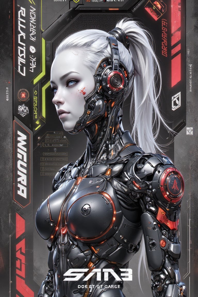 "Design a cyberpunk-inspired character profile featuring a futuristic,  high-tech aesthetic. The character is a sleek,  pa...