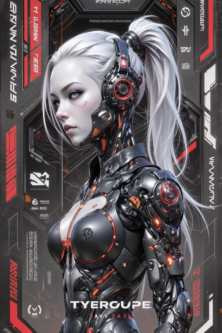 "Design a cyberpunk-inspired character profile featuring a futuristic,  high-tech aesthetic. The character is a sleek,  pa...