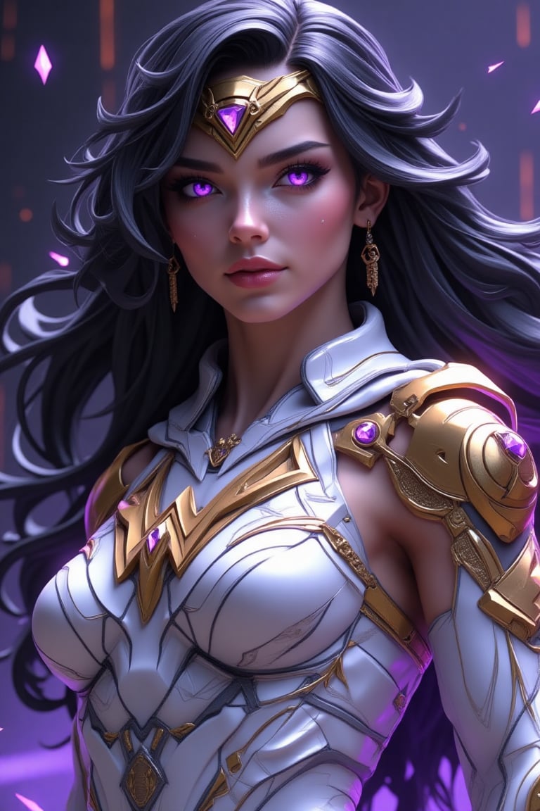 An Anime style wallpaper of Wonder Woman wearing sleek white suit with black tribal tattoo pattern,  Tribal Moon emblem,...