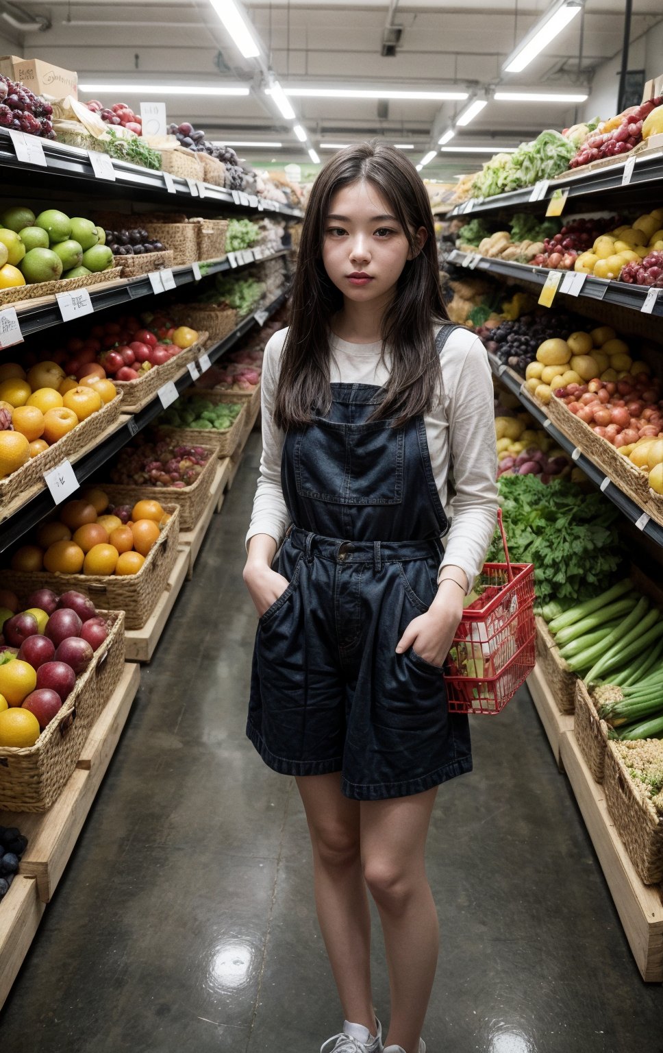 there is a woman standing in front of a produce section, getting groceries, shopping groceries, stood in a supermarket, in style of digital illustration, detailed fanart, high quality fanart, cartoon digital painting, in an anime style, official fanart, digital drawing, artwork in the style of guweiz, in the art style of bowater, in anime style, urban girl fanart