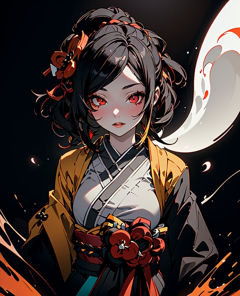 1woman(black hair,  red eyes),  black background by Felyxs on Tensor.Art