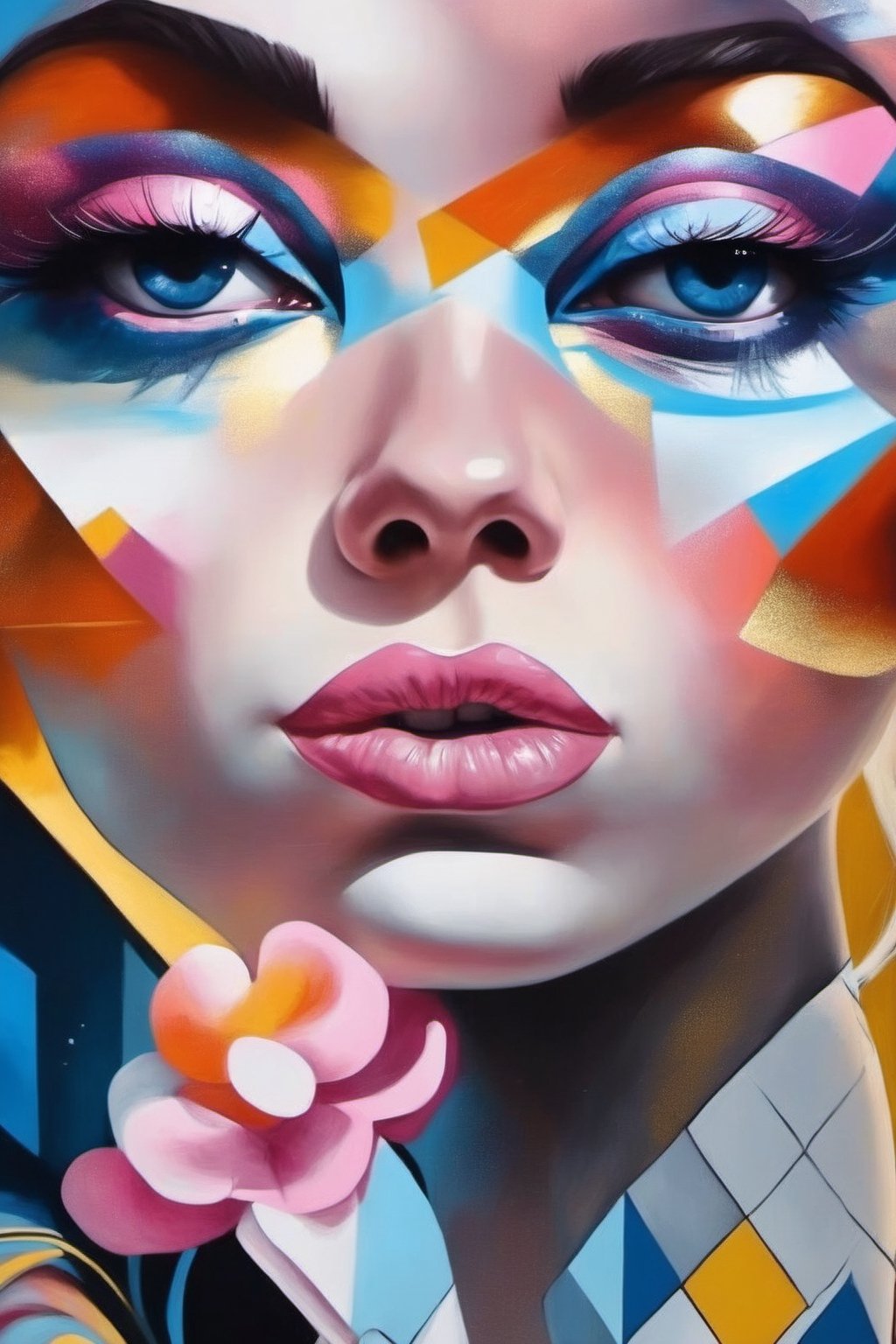 Street art, with its contemporary sensibility and a blend of geometric and surreal forms, conveys beauty,LinkGirl,DonM3l3m3nt4lXL,glitter