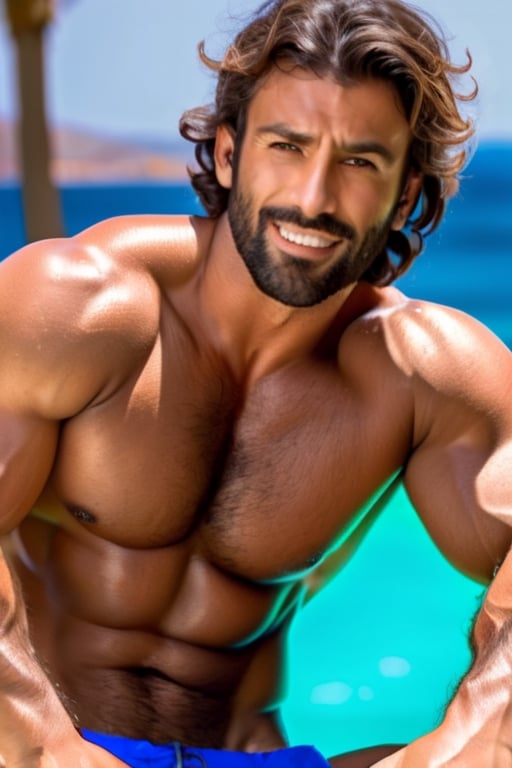 A handsome mediterranean hairy chested fit hunk,  big hard cock ,  shirtless by BlakeWilfried on Tensor.Art