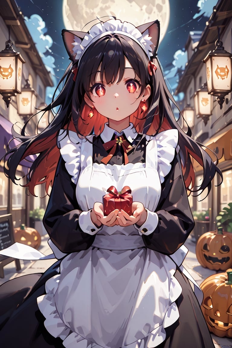 ((Long,  beautiful hair,  dynamic movement. Wind blowing through her hair.)) A lively girl with cat ears. Her long hair fe...