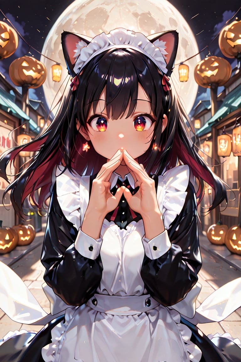 ((Long,  beautiful hair,  dynamic movement. Wind blowing through her hair.)) A lively girl with cat ears. Her long hair fe...