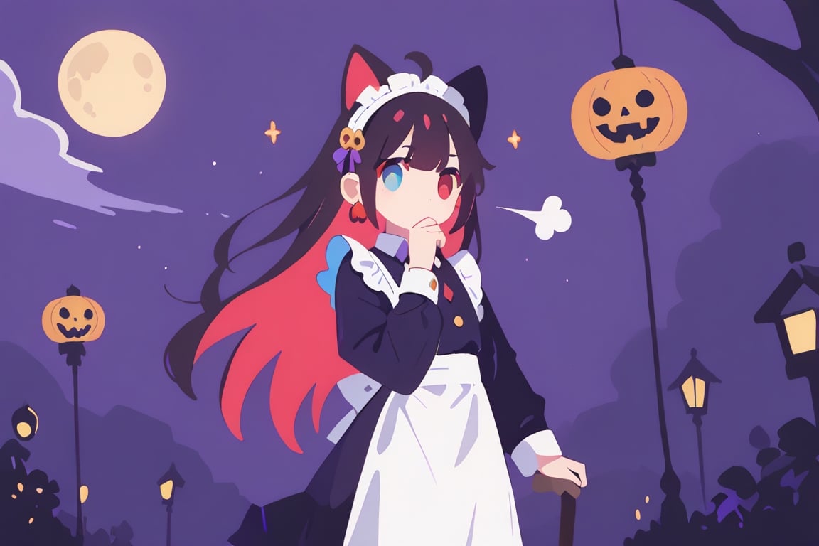((Long,  beautiful hair,  dynamic movement. Wind blowing through her hair.)) A lively girl with cat ears. Her long hair fe...
