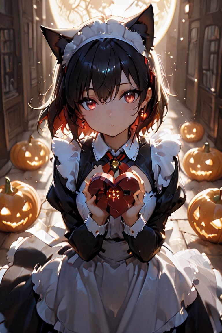 ((Long,  beautiful hair,  dynamic movement. Wind blowing through her hair.)) A lively girl with cat ears. Her long hair fe...