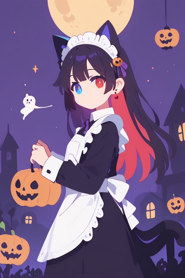 ((Long,  beautiful hair,  dynamic movement. Wind blowing through her hair.)) A lively girl with cat ears. Her long hair fe...