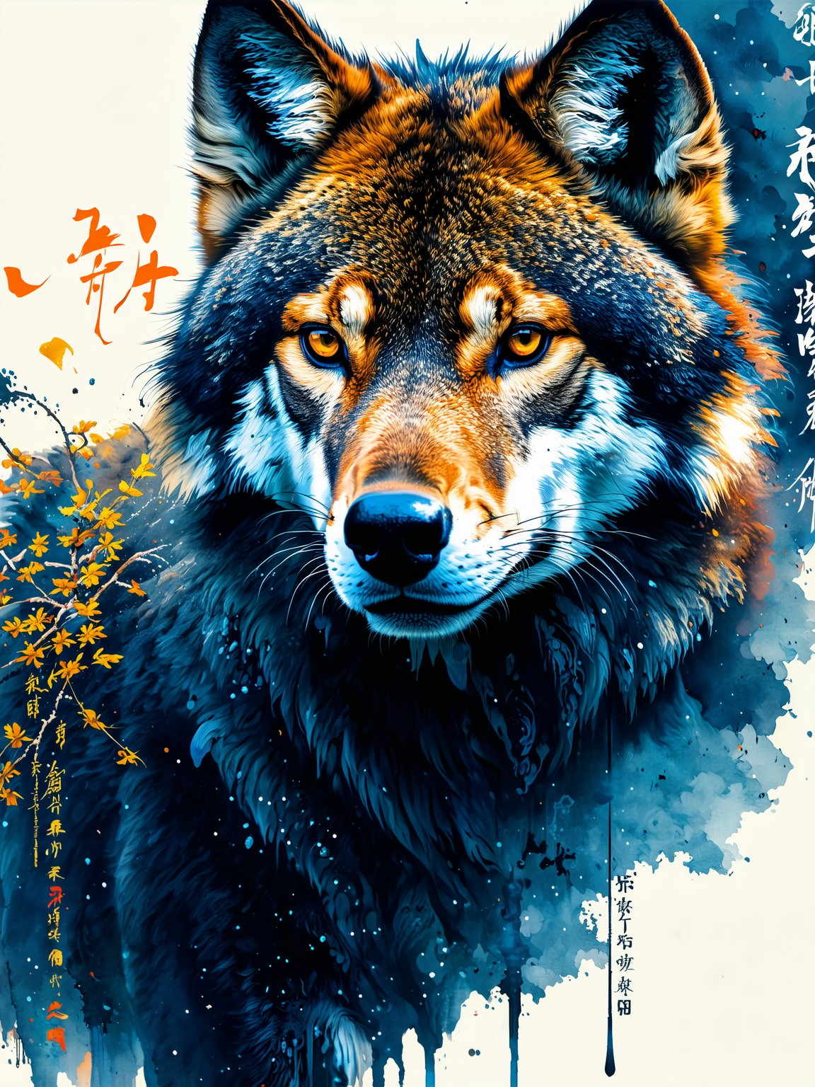 masterpiece, high quality, realistic aesthetic photo ,(HDR:1.2), pore and detailed, intricate detailed, graceful and beautiful textures, RAW photo, 16K,   sharp forcus, vibrant colors, movie Poster,              
ancient ink wash painting, wolf,classical Asian art,Movie Poster,oil painting, 