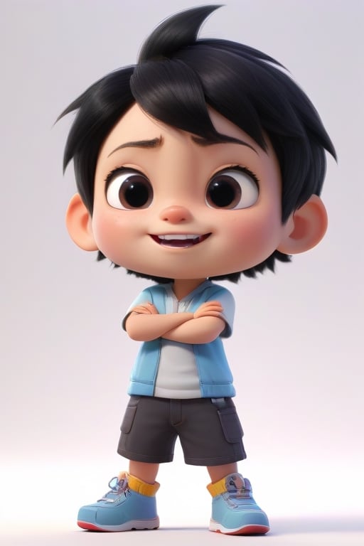 4d photographic image of full body image of a cute little chibi boy, surreal, black hair, vivid colours octane render trending on artstation, artistic photography, photorealistic concept art, soft natural volumetric cinematic perfect light, UHD white background, Dream House, Disney style, Disney Pixar style,score_9, modern Disney, smile, Chinese Tai Chi diagram