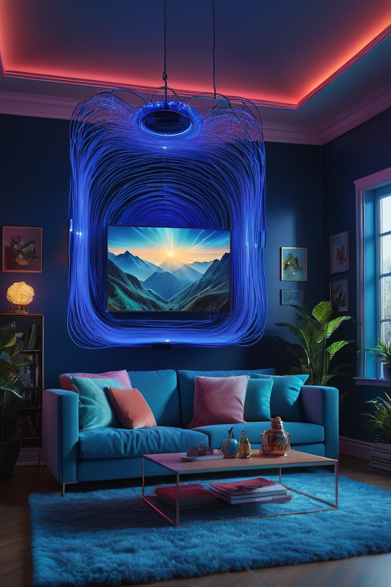 Dream Holographic1,POV,a BLUE wire frame of living room,fuzzy background,highly detailed,ultra-high resolutions,32K UHD,best quality,masterpiece,SDXL,House