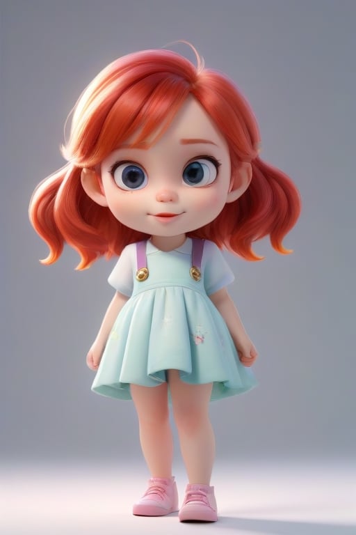 4d photographic image of full body image of a cute little chibi girl surreal, red hair, vivid colours octane render trending on artstation, artistic photography, photorealistic concept art, soft natural volumetric cinematic perfect light, UHD white background, Dream House, Disney style,Disney Pixar style,score_9,modern Disney