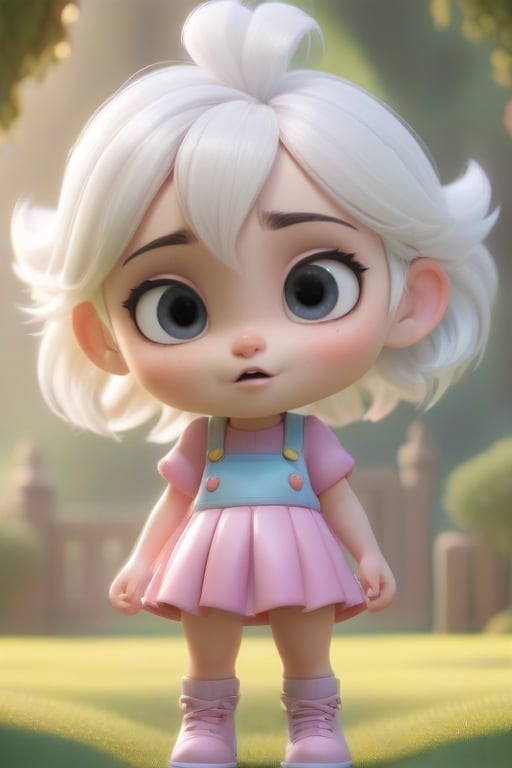 4d photographic image of full body image of a cute little chibi girl surreal, white hair, vivid colours octane render trending on artstation, artistic photography, photorealistic concept art, soft natural volumetric cinematic perfect light, UHD white background, Dream House, Disney style,Disney Pixar style,score_9,modern Disney