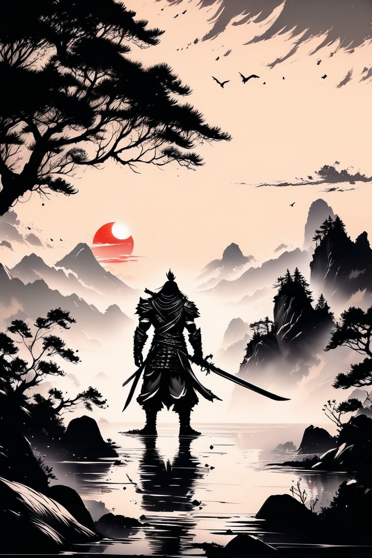 Very badass warrior in sunset,  ink artstyle,  INK by AI Art Explorer on Tensor.Art