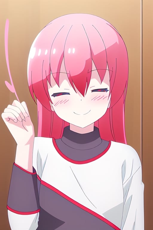 Tsukasa Smiling with her eyes closed and blushing