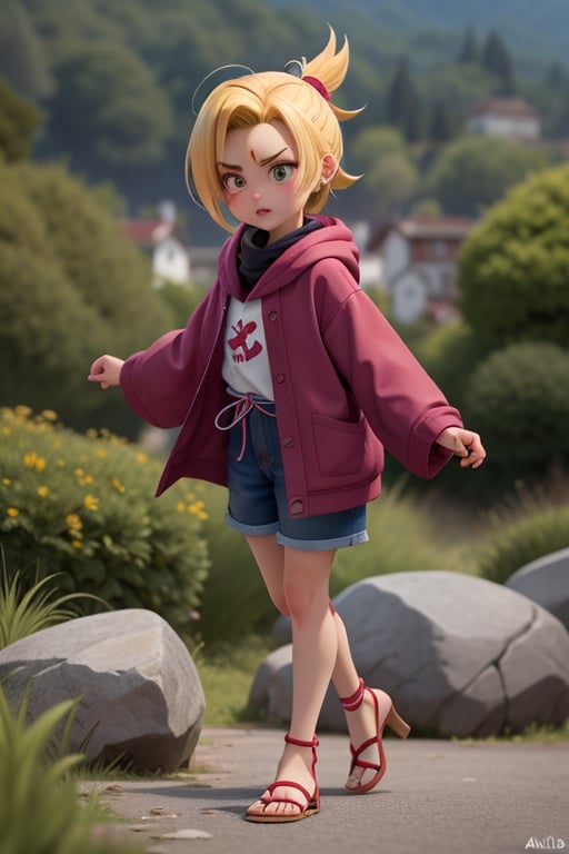 chica de cabello naranaja con capa de akatsuki ojos con rinegan se ve con tacones y falda para pelear increiblemente hermosa en medio del paisaje esta de pie a demas de tener una cara de gusto por pelear
,REALISTIC