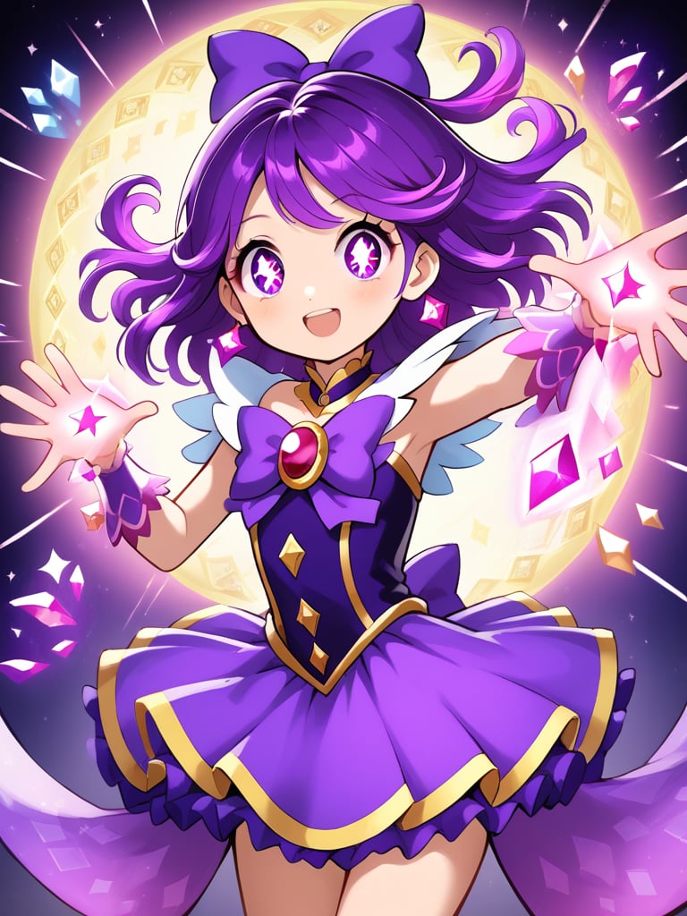 HD anime-style illustration of a cute magical girl in battle. The girl has big,  sparkling eyes and flowing bright pink an...