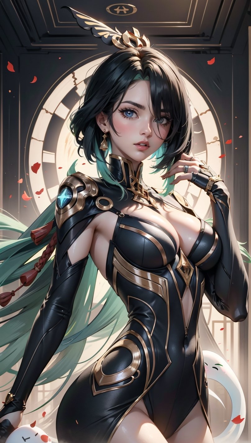 Surreal steampunk Art Style, Influenced by Deviantart and Ghost in the Shell anime,Render 
,saint_cloth divine_armor,hair over one eye,xianyun