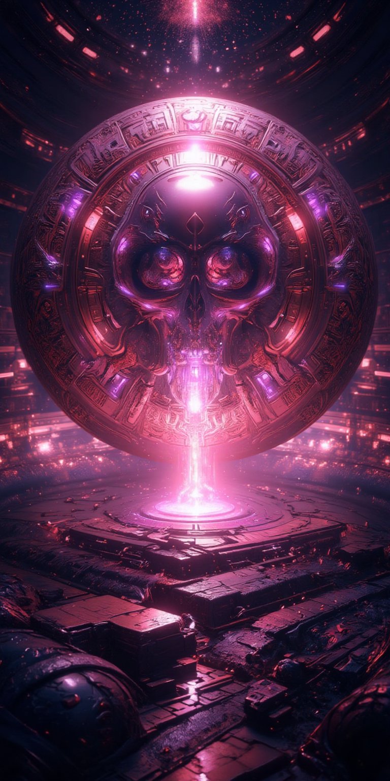 A mesmerizing mauve-tinted alien artifact,  radiating an otherworldly aura of mysterious power in a vibrant pop color phot...
