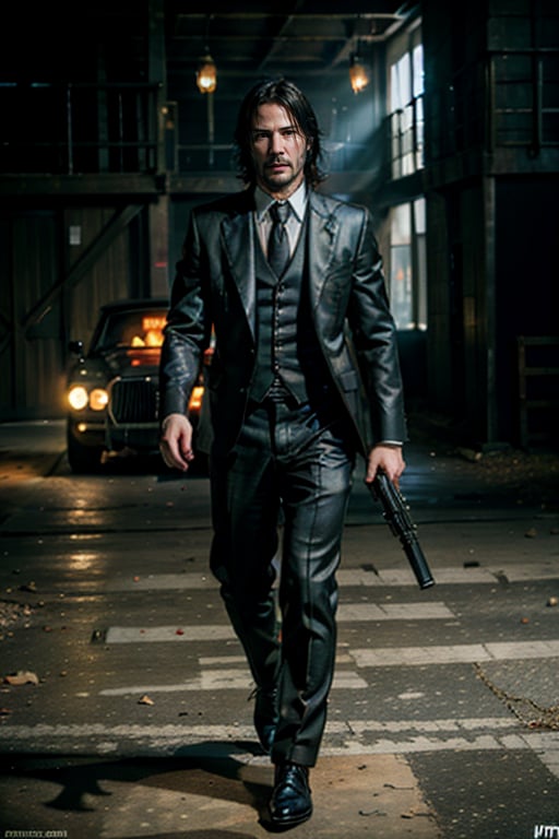 ((Panoramic and open wide shot)), masterpiece, excellent quality, 
perfect hands,epic running fast shooting machine gun with flames, photo realistic Keanu Reeves John Wick with pistol and machine gun , 
different weapons
knives, katanas, submachine guns, grenades, in a shootout with other men, thriller style, aggressive pose, modern black and white Gucci suit, armed gun, photorealistic, highly detailed, blurry photo, intricate, incredibly detailed, super detailed, gangster texture, detailed , crazy, soft lights and shadows