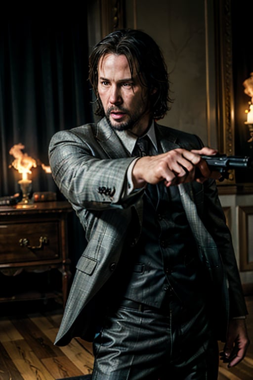 ((Panoramic and open wide shot)), masterpiece, excellent quality, 
perfect hands,epic running fast shooting machine gun with flames, photo realistic Keanu Reeves John Wick with pistol and machine gun , 
different weapons
knives, katanas, submachine guns, grenades, in a shootout with other men, thriller style, aggressive pose, modern black and white Gucci suit, armed gun, photorealistic, highly detailed, blurry photo, intricate, incredibly detailed, super detailed, gangster texture, detailed , crazy, soft lights and shadows