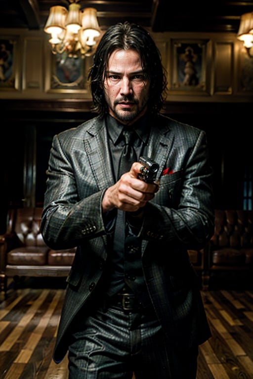 ((Panoramic and open wide shot)), masterpiece, excellent quality, 
perfect hands,epic running fast shooting machine gun with flames, photo realistic Keanu Reeves John Wick with pistol and machine gun , 
different weapons
knives, katanas, submachine guns, grenades, in a shootout with other men, thriller style, aggressive pose, modern black and white Gucci suit, armed gun, photorealistic, highly detailed, blurry photo, intricate, incredibly detailed, super detailed, gangster texture, detailed , crazy, soft lights and shadows