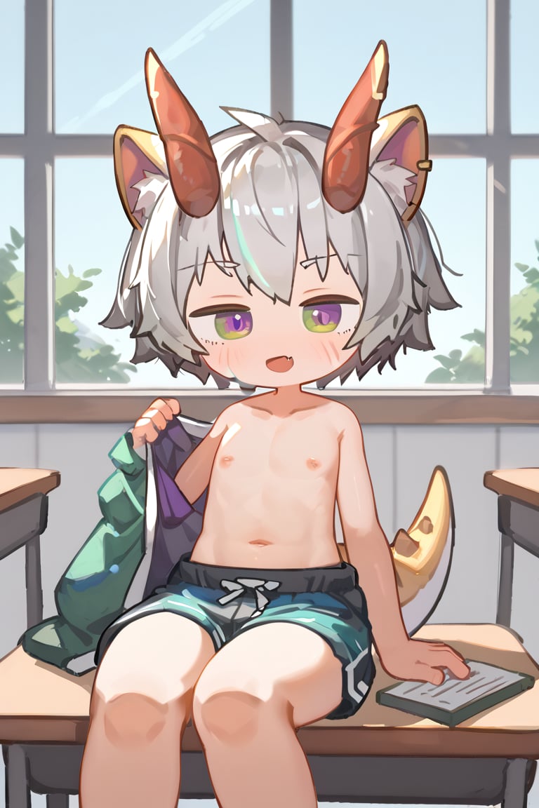 solo,male_child,shota,vup-cn face,vup-cn hair,vup-cn ears,vup-cn tail,vup-cn horns,BREAK,
swim_trunks,topless,BREAK,
(prefect_foot,prefect_hand,prefect_eye:1.05),
sitting,classroom,window,BREAK,
score_9,score_8_up,score_7_up,score_6_up,score_5_up,