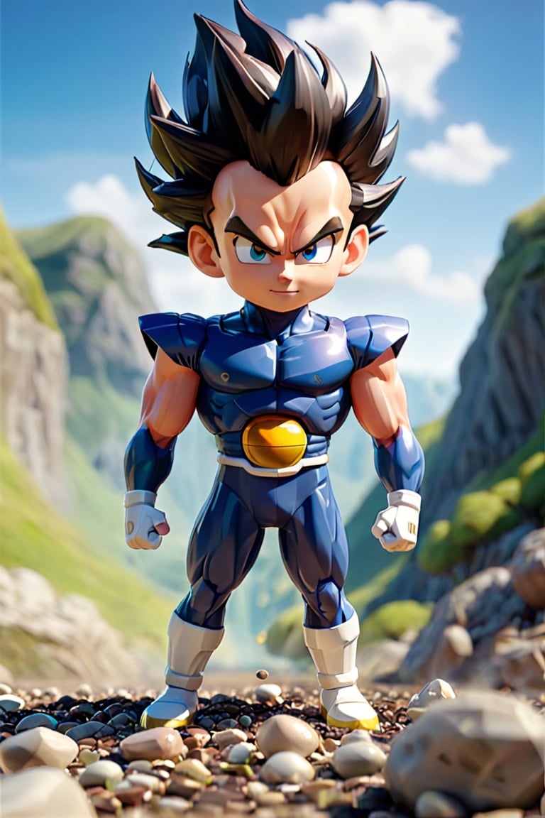 1boy, a vegeta power up floating above the ground, ground start breaking, stone and pebble floating, energy field emited from his body, viewed from bellow, camera view, dynamic field of view, cartoon camera style, panoramic, ultra wide angle, spherical perspective view, action cam