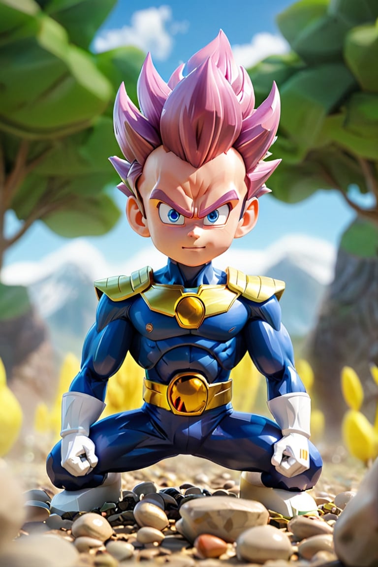 1boy, a vegeta power up floating above the ground, ground start breaking, stone and pebble floating, energy field emited from his body, viewed from bellow, camera view, dynamic field of view, cartoon camera style, panoramic, ultra wide angle, spherical perspective view, action cam