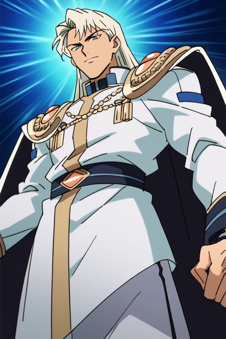 (Beatiful, masterpiece, aesthetic). Anime muscle man.long straight platinum hair below the shoulders. Light blue eyes. grey military clothes, silver armor with gold decorations. (Anime Character) (Dark enviroment).Kunzite,Malachite,SMV4,score_9,score_8_up,score_7_up,rating_explicit, (Aesthetic dark image),long straight platinum hair below the shoulders,MALE