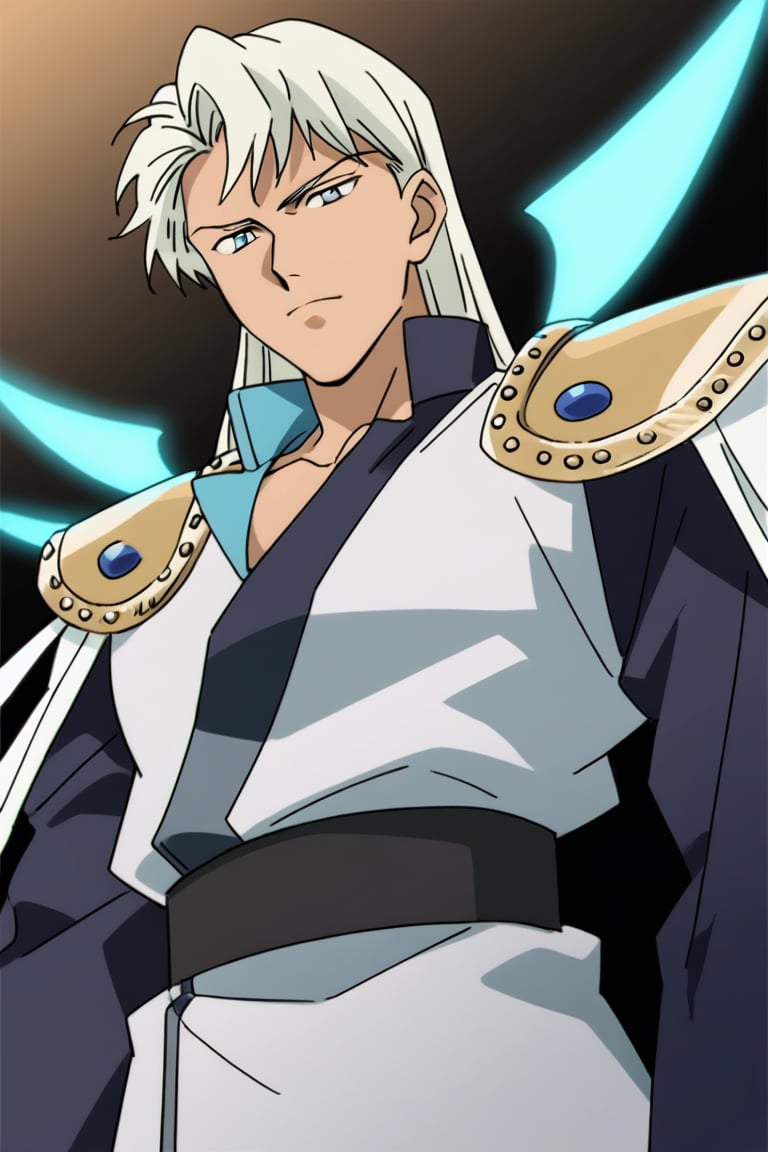 (Beatiful, masterpiece, aesthetic). Anime muscle man.long straight platinum hair below the shoulders. Light blue eyes. grey military clothes, silver armor with gold decorations. (Anime Character) (Dark enviroment).Kunzite,Malachite,SMV4,score_9,score_8_up,score_7_up,rating_explicit, (Aesthetic dark image), long straight platinum hair below the shoulders,MALE