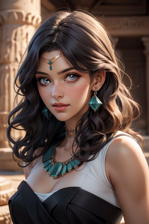 An incredibly beautiful young femme fatale with long curly aquamarine hair, aquamarine eyes, long curly aquamarine hair, dressed in a long ancient Greek chiton. Masterpiece, perfect image, realistic shots, detailed study of faces, full-length image, 8k, detailed image. extremely detailed illustration, a real masterpiece of the highest quality, with careful drawing. Full-length image. ,sailor neptune, mature woman egypt, egyptian, mature woman,michiru