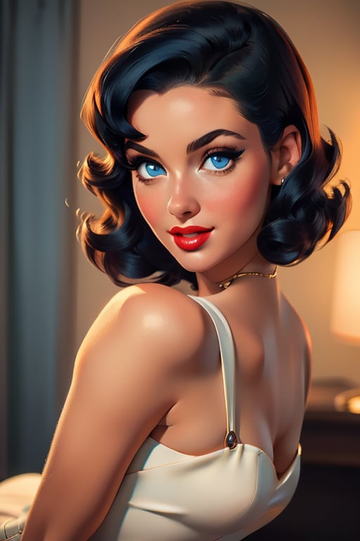 An incredibly beautiful young femme fatale with blue eyes,  short black and blue hair,  she has long bangs by Lunyana on T...