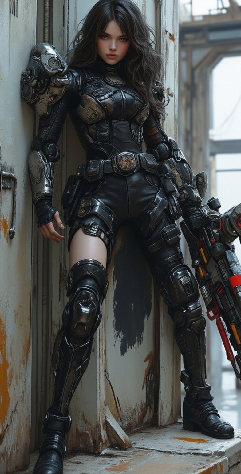 woman in a black outfit and a large claw, wearing techwear and armor, as overwatch character, cyberpunk angry gorgeous goddess, girl in mecha cyber armor, 8 k, cyberpunk mech, cyborg fashion shot, dystopian scifi outfit, sci fi female character, as an overwatch character