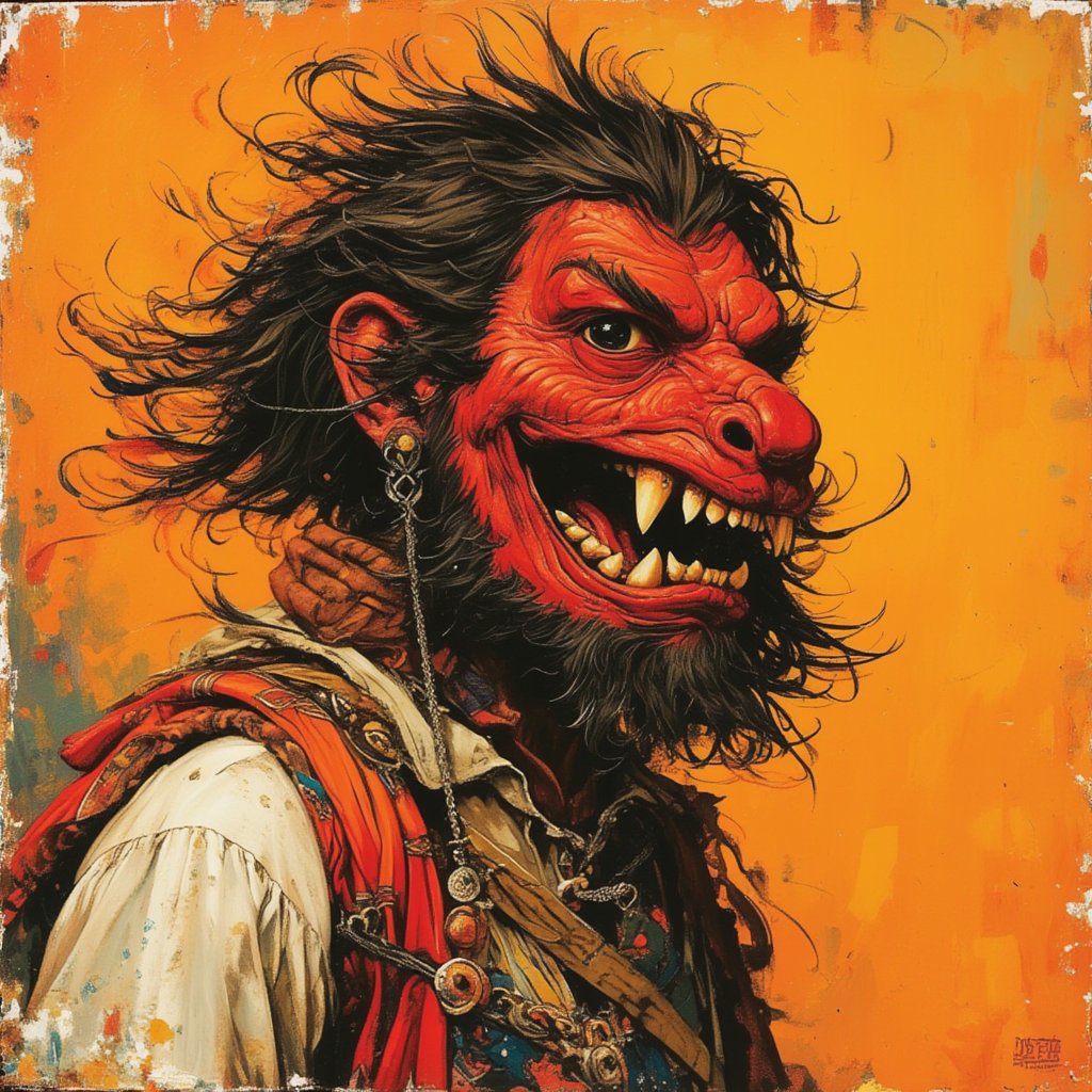 A dynamic illustration of Bujang Ganbong,  a fierce soldier from ancient . Wearing red face,  big nose by Chin-Chow on Ten...