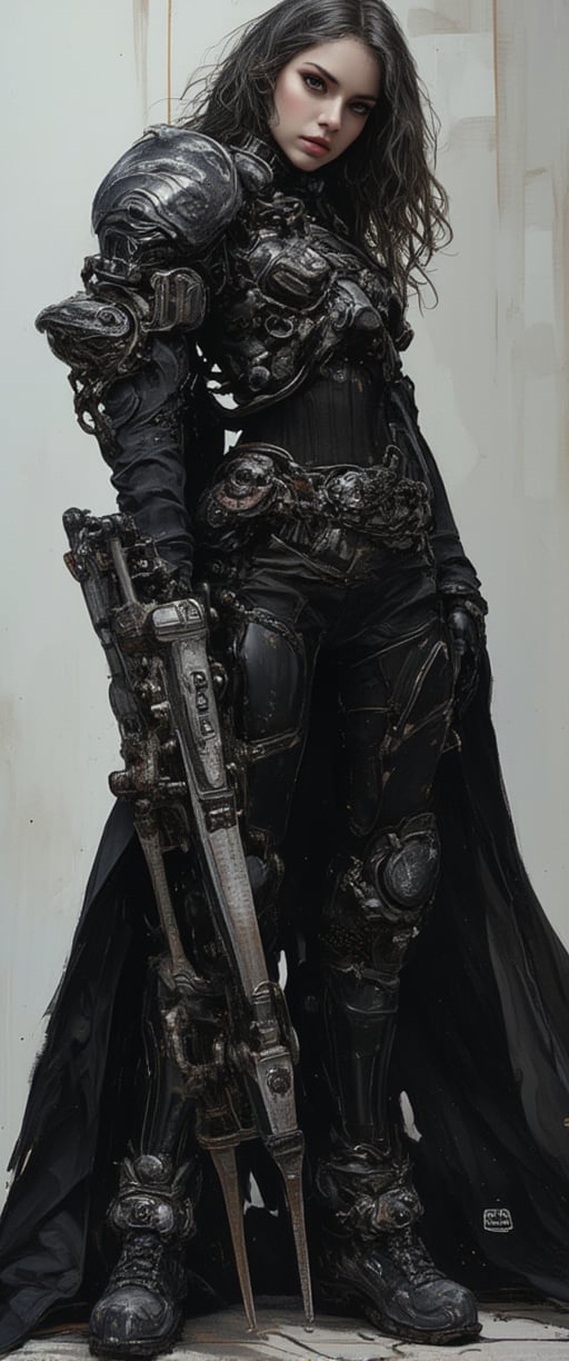 woman in a black outfit and a large claw, wearing techwear and armor, as overwatch character, cyberpunk angry gorgeous goddess, girl in mecha cyber armor, 8 k, cyberpunk mech, cyborg fashion shot, dystopian scifi outfit, sci fi female character, as an overwatch character