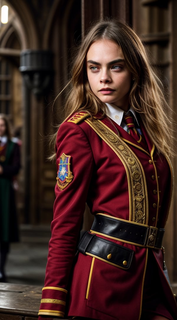 cara delevingne, masterpiece, best quality, 8k, photo of cara delevingne connelly (girl wear howards uniform of harry potter school:1.2), toned muscles, (long beautiful hair), detailed skin texture, BREAK, posing for a picture at hogwarts harry potter school, (crowds:0.9), photorealistic, highly detailed, windblow, defocus photo, sharp background, real life lighting, highlights, bright instagram LUT,